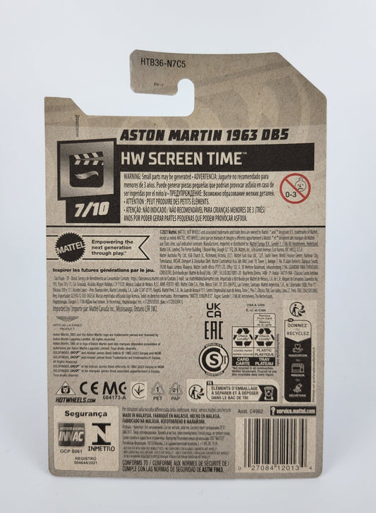 Hot Wheels 1:64 scale diecast model - Silver Aston Martin 1963 DB5 HW Screen Time 2024 New/Sealed/LongCard